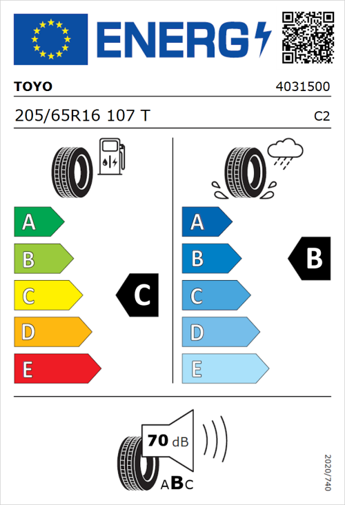 Tyre Label for Toyo Neva 205/65R16 107T