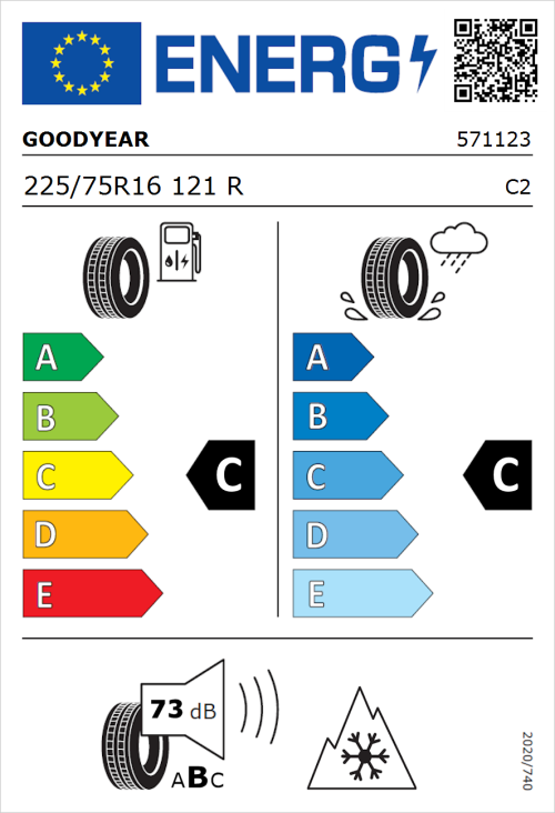Tyre Label for Goodyear Vector 4Seasons Cargo 225/75R16 121R