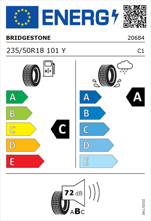 Tyre Label for Bridgestone Potenza Sport 235/50R18 101Y