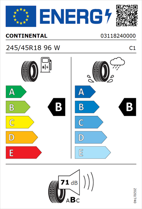 Tyre Label for Continental ContiEcoContact 5 Seal 245/45R18 96W