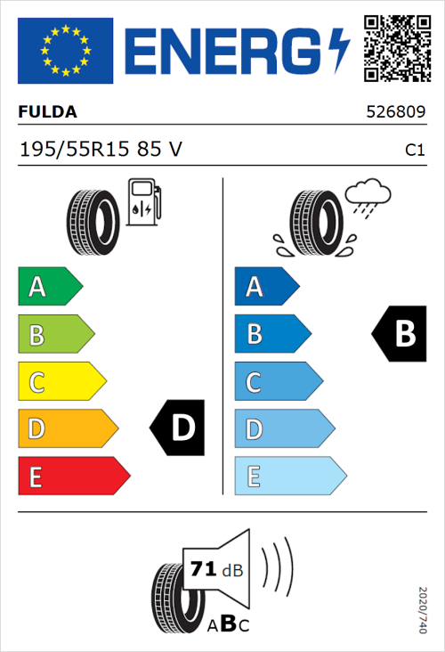Tyre Label for Fulda EcoControl 195/55R15 85V