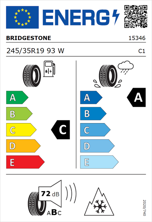 Tyre Label for Bridgestone Blizzak LM005 245/35R19 93W