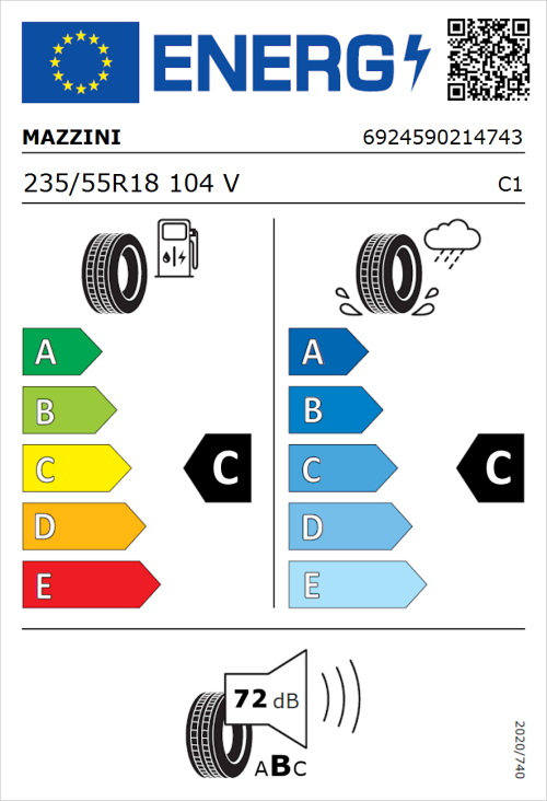 Tyre Label for Mazzini Ecosaver 235/55R18 104V