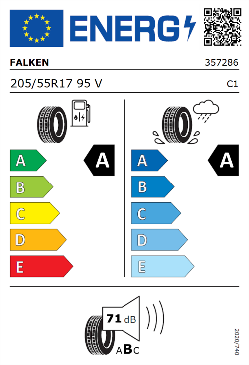 Tyre Label for Falken E.Ziex 205/55R17 95V