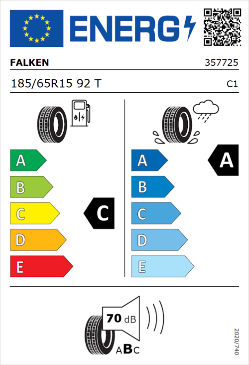 Tyre Label for Falken Sincera-SN110 185/65R15 92T