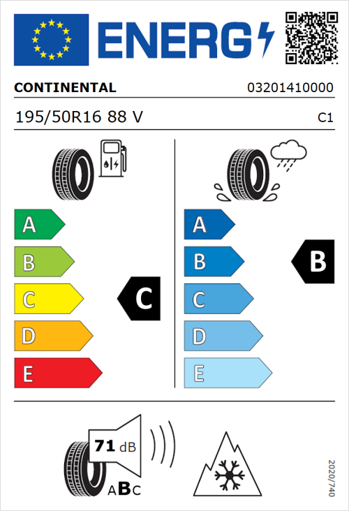 Tyre Label for Continental AllSeasonContact 2 195/50R16 88V