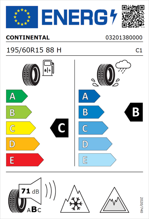 Tyre Label for Continental AllSeasonContact 2 195/60R15 88H