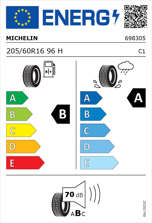 Tyre Label for Michelin Primacy 5 205/60R16 96H