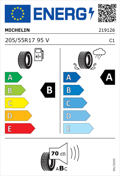 Tyre Label for Michelin Primacy 5 205/55R17 95V