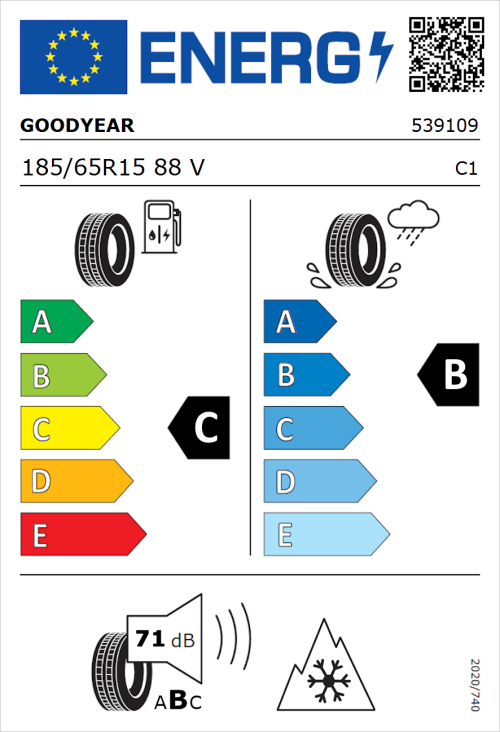 Tyre Label for Goodyear Vector 4Seasons Gen-2 185/65R15 88V